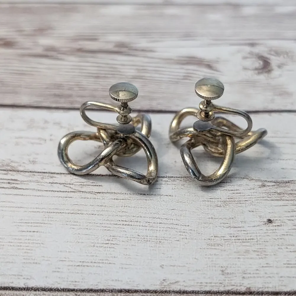 Vintage Screw On Earrings - Large Flower with Blue Gem - Condition Issues